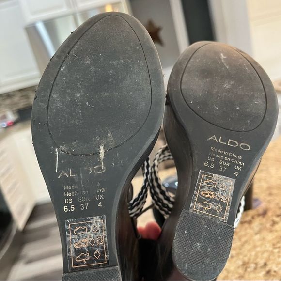 Aldo black and white genuine leather wedge heels size 6.5 - Picture 4 of 6